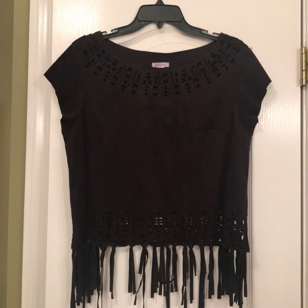 Black suede fringed top
